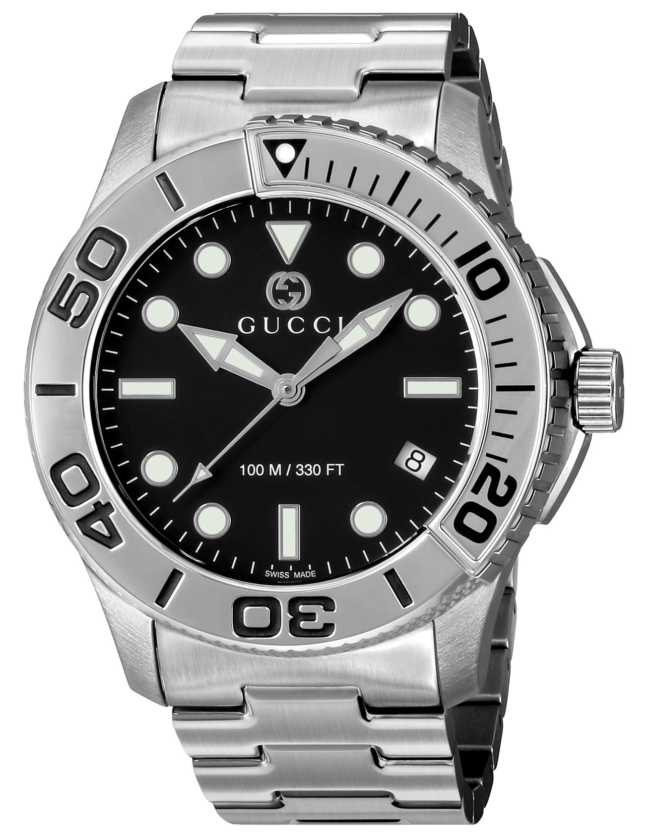 

Gucci YA126277 Silver Black Stainless Sapphire Quartz Swiss Made G-TIMELESS Men s Watch, Dial, Steel, Crystal, Movement, 45mm,
