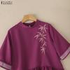 ZANZEA Women Casual Round Neck Floral Embroidery Loose 3/4 Sleeve Blouse
