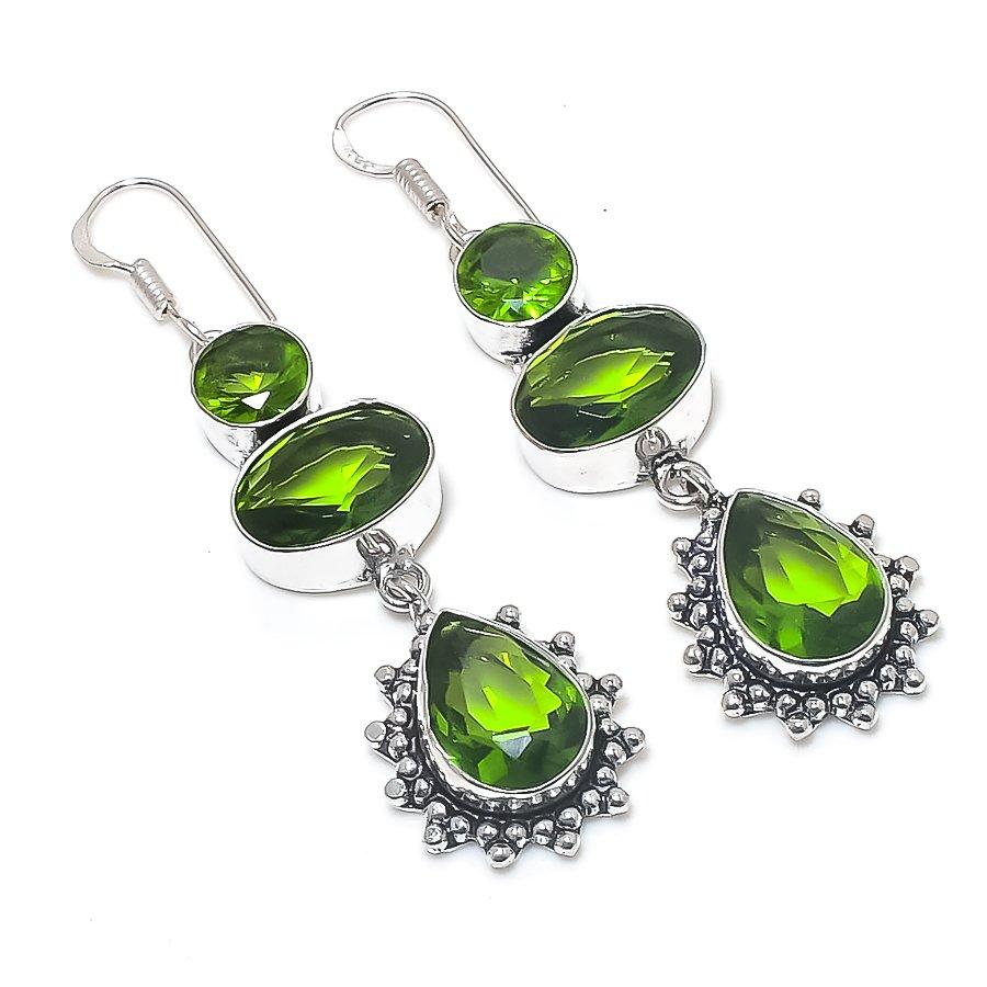 

Natural Peridot Gemstone Handmade 925 Sterling Silver Earring 2.56 H1H75