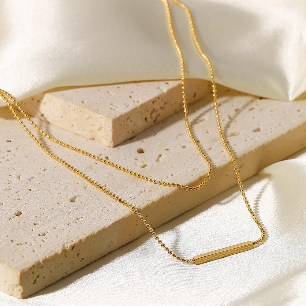 Double Layer T Bar Geometric Titanium Steel Necklace Fashion Minimalist Stick Pendant Ins Women Jewelry