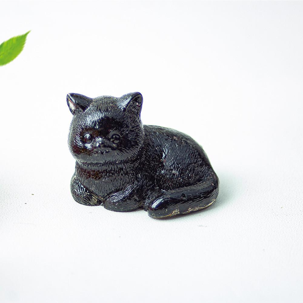 Cat Mini Figurine Resin Craft Home Office Desk Decor With Natural Crystal For Gift Giving