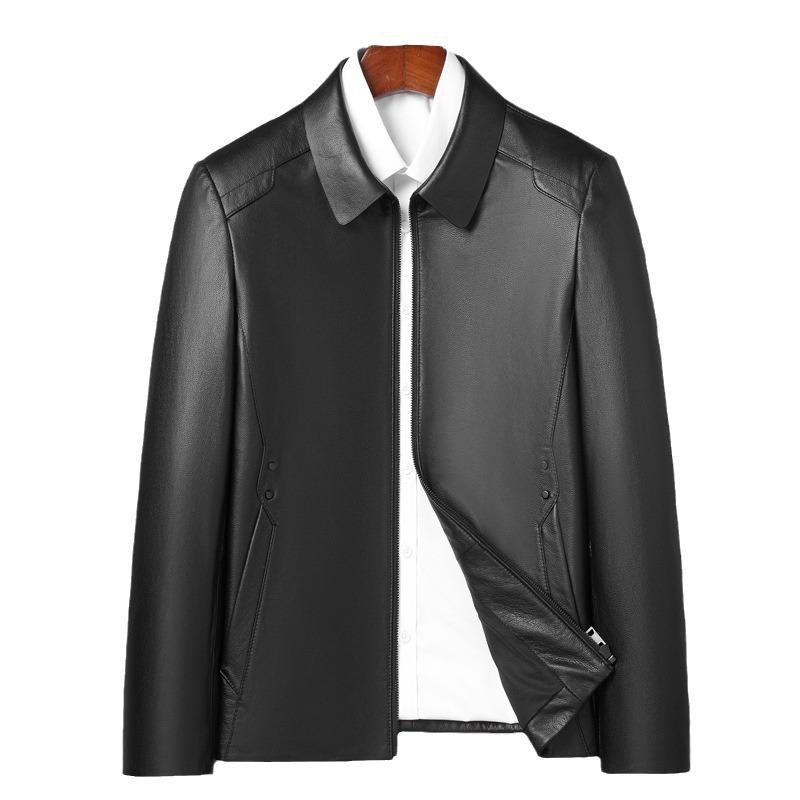 Autumn and Winter New Men's Business Casual Leather Jacket Lapel Jacket Cowhide Jacket Genuine Leather Leather Jacket for Men