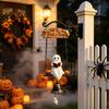 Entryway Welcome Sign Halloween Swing Ghost Doorbell, with Pumpkins Decor, Gothic Style Trick Weather Resistant Yard Ornament or Treat Sign,
