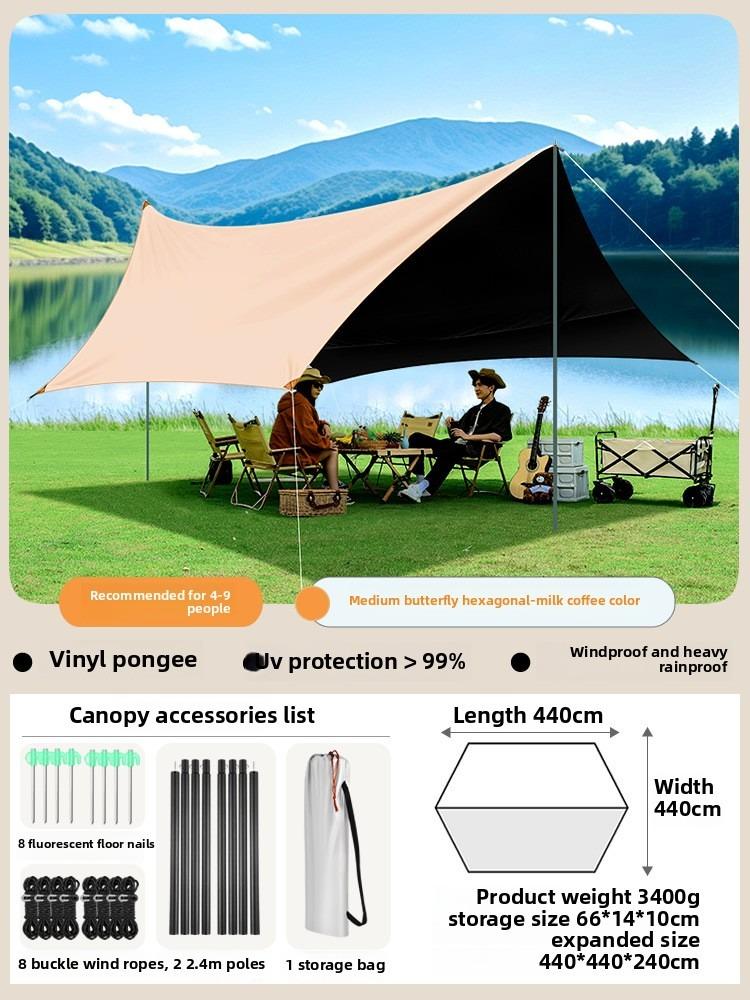 

Black 8-Sided Camping Tarp – Waterproof Sun Shelter, 99% UV Block for Beach, Picnic & Outdoor Adventures
