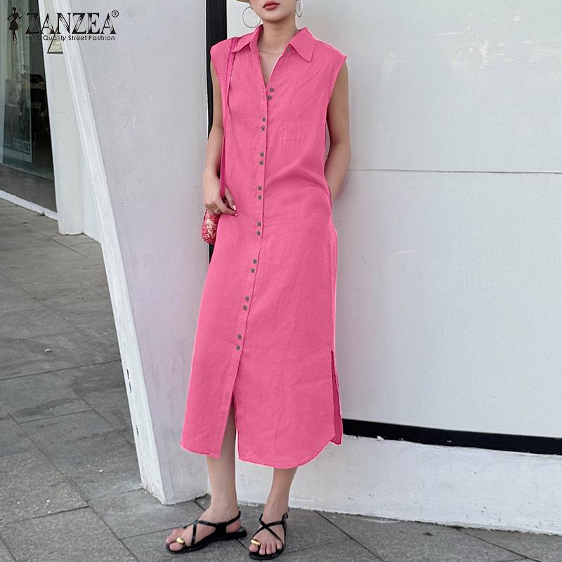 

ZANZEA Женское повседневное летнее платье без рукавов с отложным воротником M чёрный