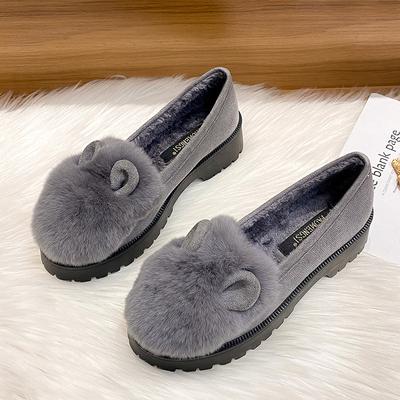 2024 Winter Loafers Women Thick Heel Warm Plush Women's Shoes Platform Thicken Rabbit Fur Cotton Shoes Indoor Home Shoes Women