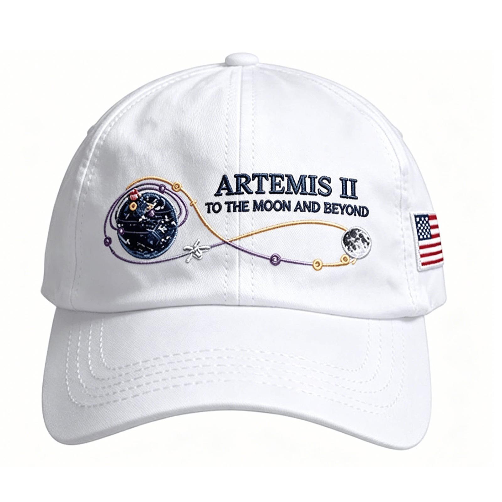 

Artemis II Embroidered Digital Print Baseball Cap Adjustable Strapback Hat with Space Mission Design and Flag Patch for Men and Women One Size білий