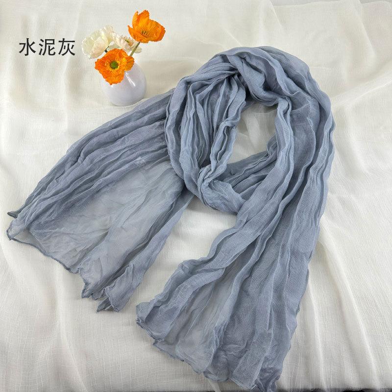 Women Soft Breathable Cotton and Linen Scarves Solid Color Pleated Scarf Retro Bohemian Style Long Wraps 180*90cm Multi Color
