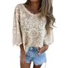 Yousheng Women Tops Round Neck 3/4 Sleeves Lace Decorated Loose Fit Casual Shirt Solid Color Breathable Irregular Tops