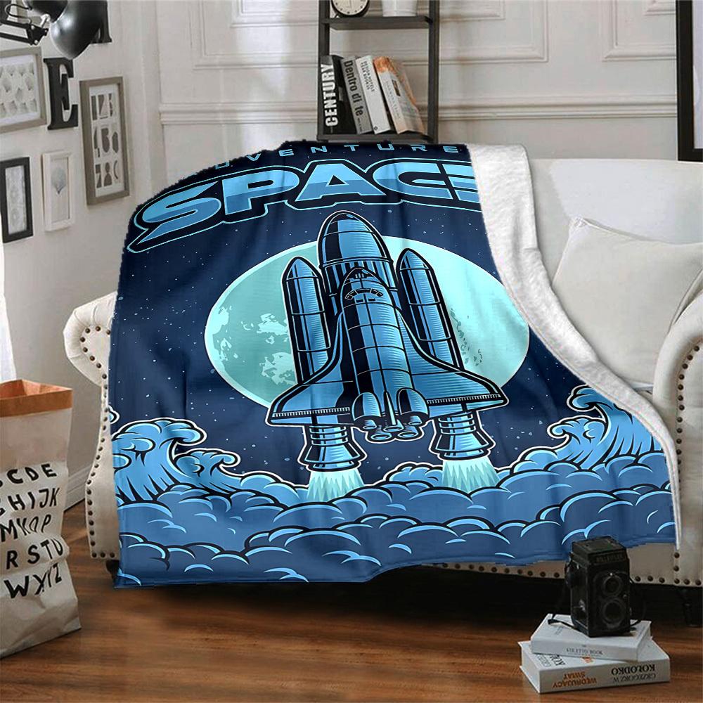 1pc Adventure Space Lightweight Flannel Blanket, Comfortable and Warm Blanket, for Office and Camping Sofa Bed, Livingroom026