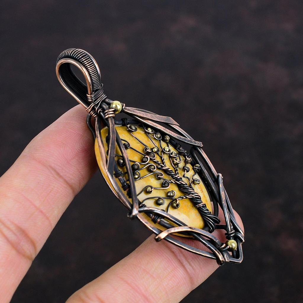 Tree Of Life Fossil Coral Pendant Copper Wire Wrapped Pendant Tree Of Life Jewelry Handmade Gemstone Pendant Copper Jewelry Gifts For Mother