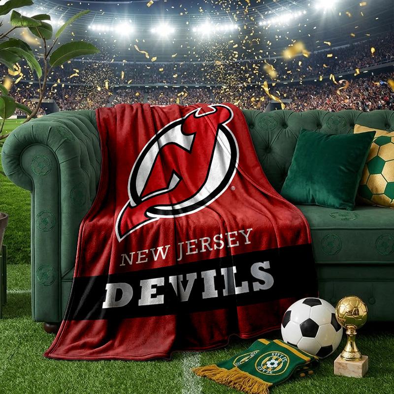 Jersey Devils Logo Throws Blanket Flannel Blankets Plush for Couch Bed Gifts for Men Women Travel picnic blanket Christmas fan gifts