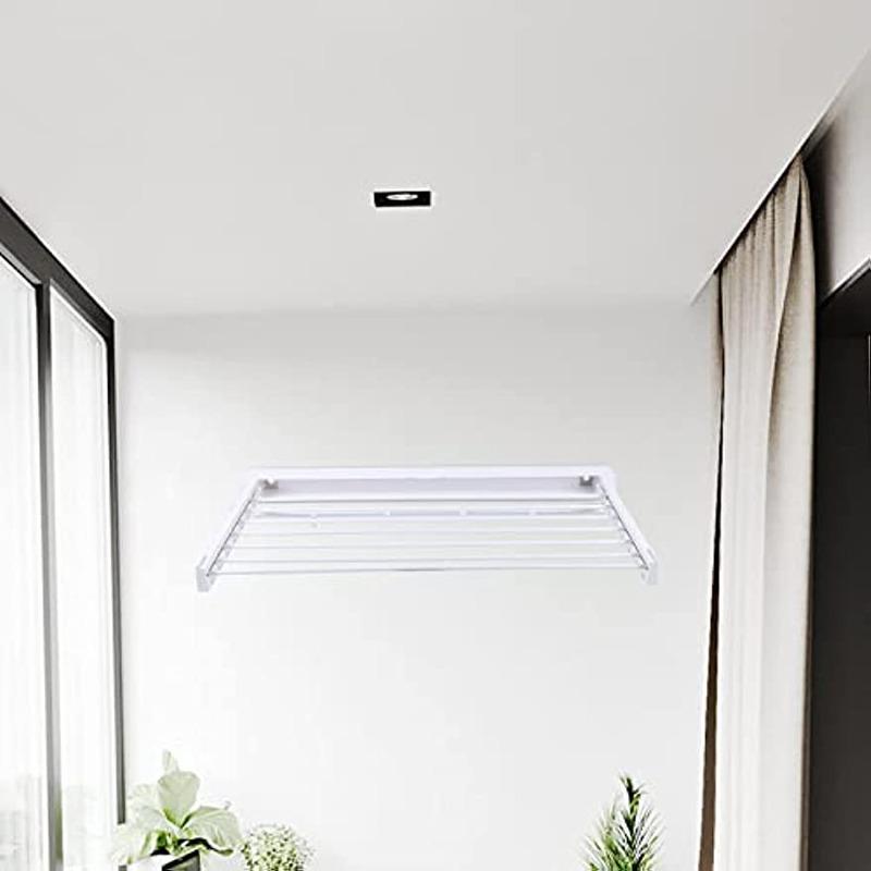 Modern Minimalism Folding Rack Clothes Laundry Rack Collapsible Wall Mounted Hanger 7 Drying Rods Shelf
