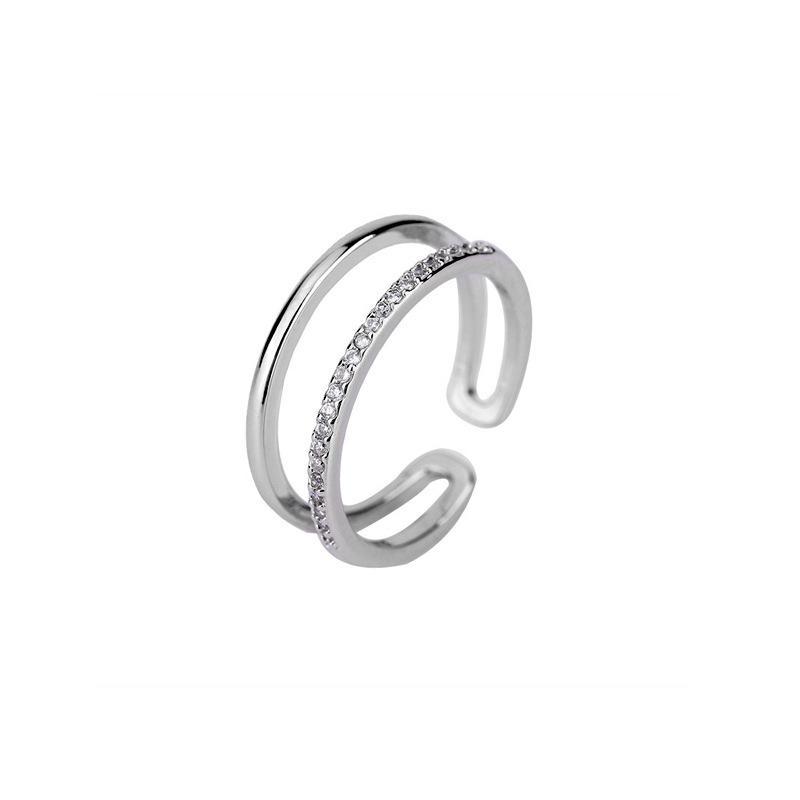 Double Row Zircon Open Ring Layered Design Fashion Minimalist Creative Index Finger Ring