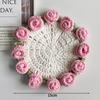 Creative Knitted Coasters Mini Rose Hand-Held Bouquets Placemat Crocheted Rose Coasters Small Flower Potted Desktop Decorations