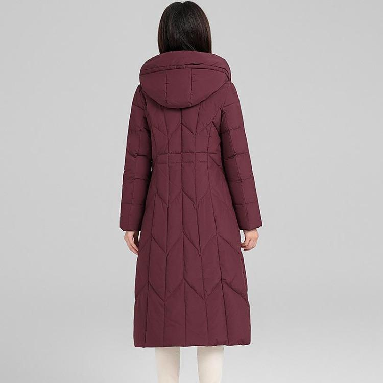 Women Down Jacket 2024 Long Over the Knee Coat Thick Warm 90 White Duck Down Mid Length for Middle Aged and Elderly