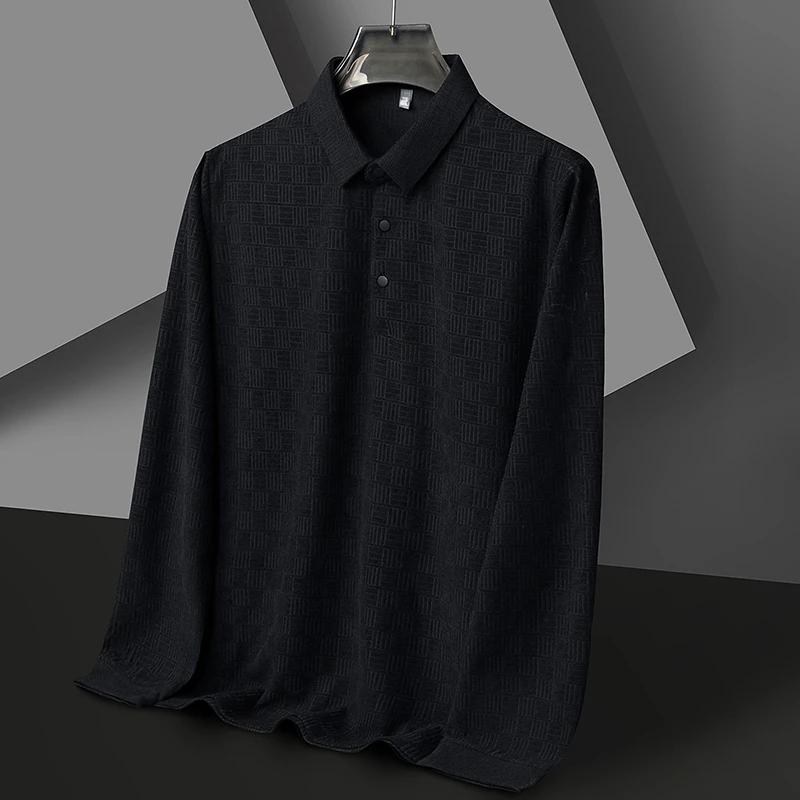 New Men'S Business Casual Long Sleeved Shirt Solid Color Polo Shirt Fashionable Breathable Comfortable Versatile Top