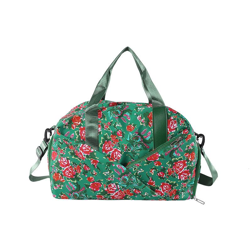 

Fashion casual nostalgic model out travel flower bump color ribbon shoe compartment hand-held travel bag wet and dry separation fitness bag зелений