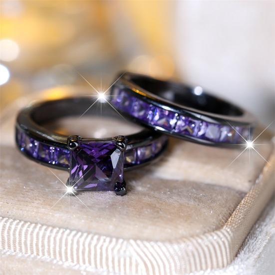 1 Pair Couple Rings Geometric Rhinestone Decor Symbol of Love And Unity Anniversary Ring Copper Proposal