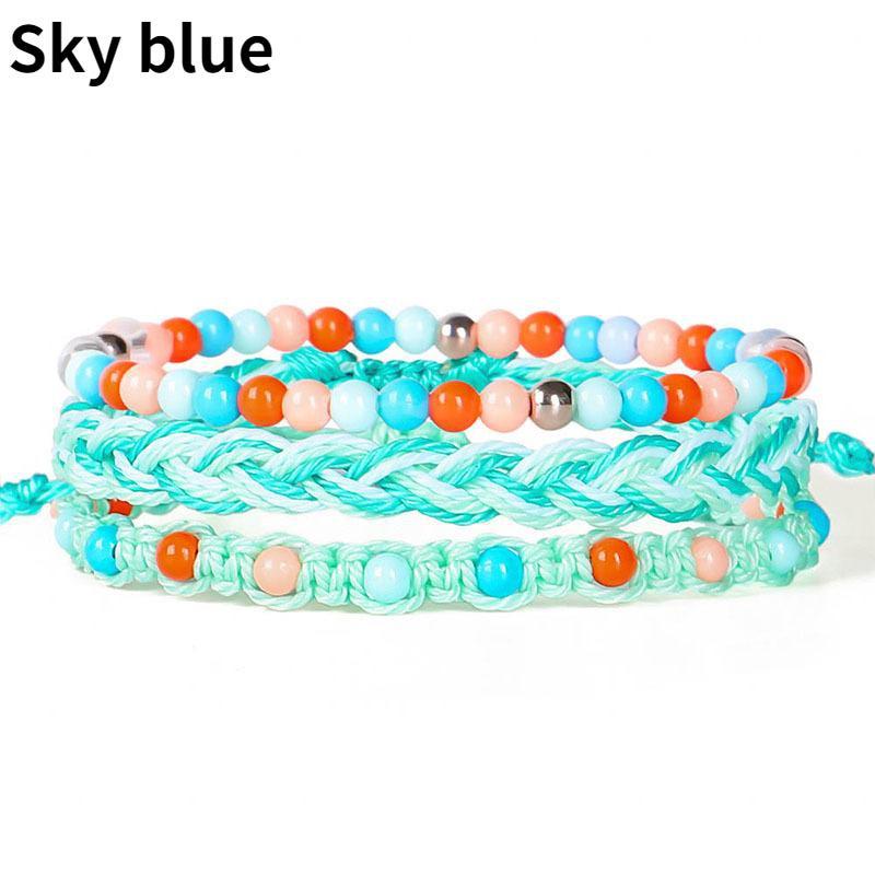 3 шт./компл. богемные плетеные эластичные браслеты дружбы, штабелируемые плетенные браслеты из бисера, регулируемые браслеты с волнистой веревкой MYY 3pcs/set небесно-голубой