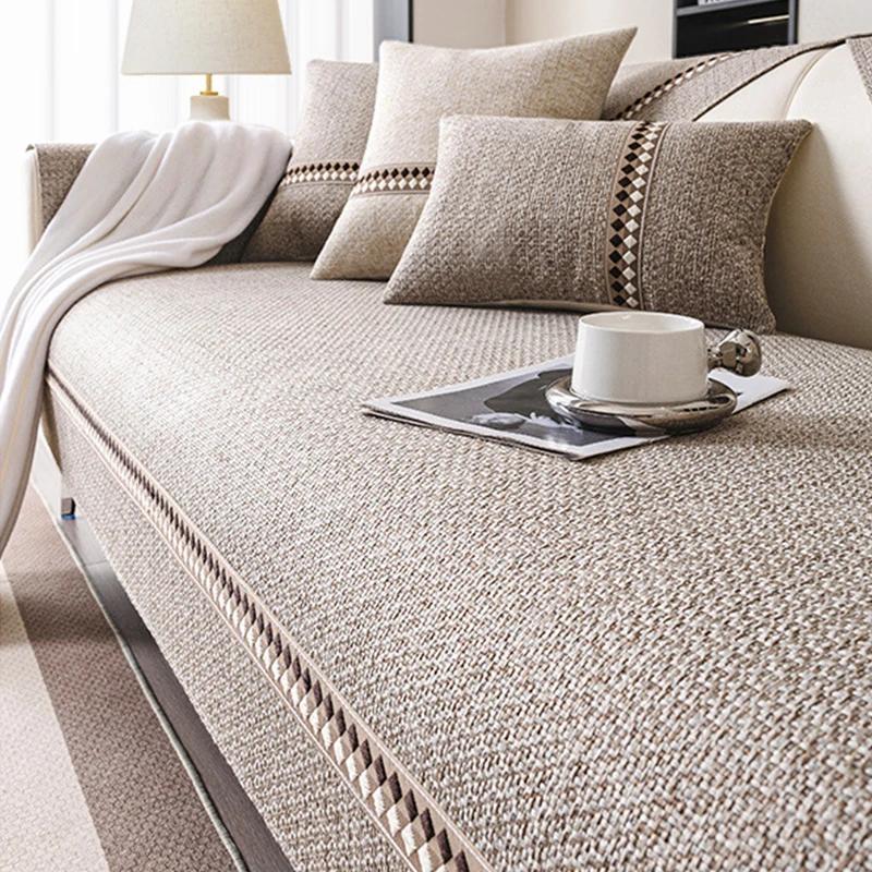1PC Cotton Linen Sofa Cover All Seasons Universal Pet Kids Sofa Mat Towel Anti-Slip L Shaped Couch Cushion for Living Room