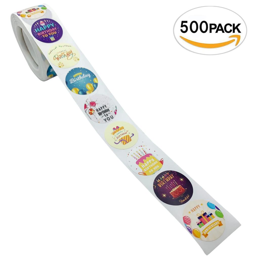 EDEN Cute Colorful Happy Birthday Gift 8 Approximately 500 Stickers Stickers x 8 Perfect for Decorating Birthday Gifts Stickers, Designs, 2.5cm Round,