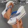 Fashion 2025 New Rhinestone Wedge Flip Flops for Women Summer Thick Sole Clip Toe Beach Slippers Woman Lightweight Platform Sandals