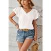Summer New V-neck Fashion Short Sleeve Casual Women Blouse Elegant Loose Pleated Office Tops Solid Color Simple Loose Slim Women Vlothing