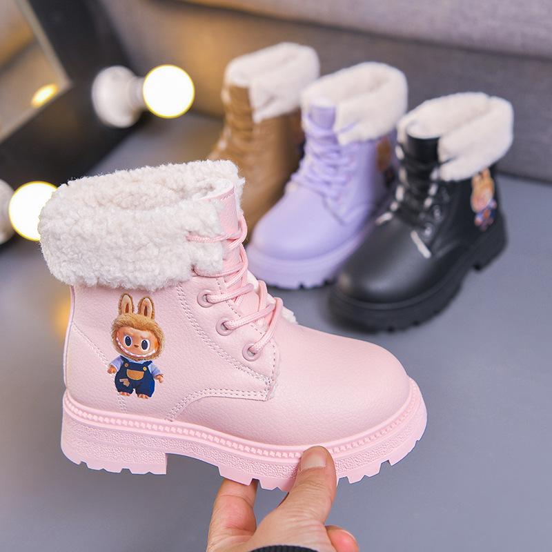 Versatile 2025 Autumn/Winter Cartoon Waterproof Leather Martin Boots for Toddlers - Boys & Girls