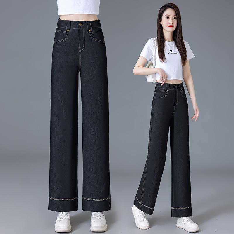 Women's Denim Wide Leg Pants High Waist Tencel Straight Trousers Micro Stretch Thin Commuter Jeans Spring Summer Casual Pants