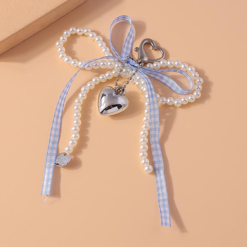 Pretty Handmade Pearl Bowknot Keychain for Women Girl Love Heart Key Ring Pendant Handbag Accessories DIY Jewelry Gift
