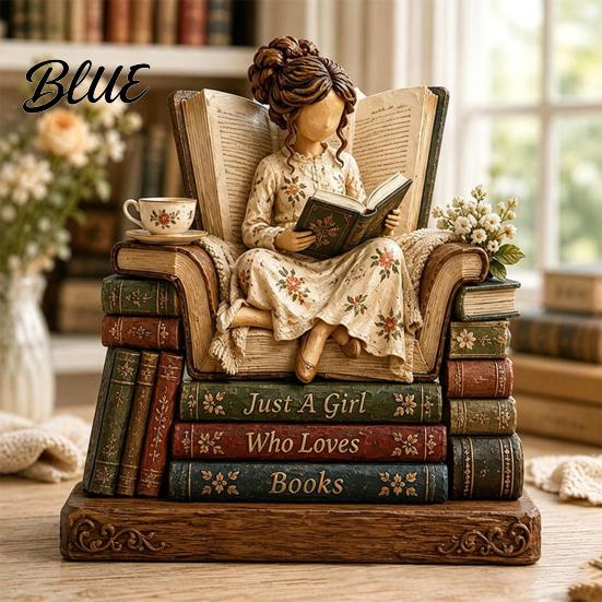 Bookish Gifts for Women Wooden Reading Girl Figurine Book Lovers, Personalized Desktop Bookshelf Decor with Ornaments Stacked Design Home Library