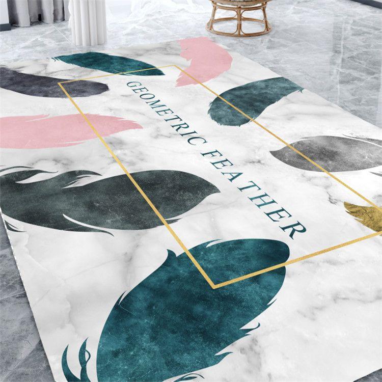 Feather Print Floor Mat Living Room Large Area Anti-Slip Carpet Bedroom Room Bedside Blanket Home Decor