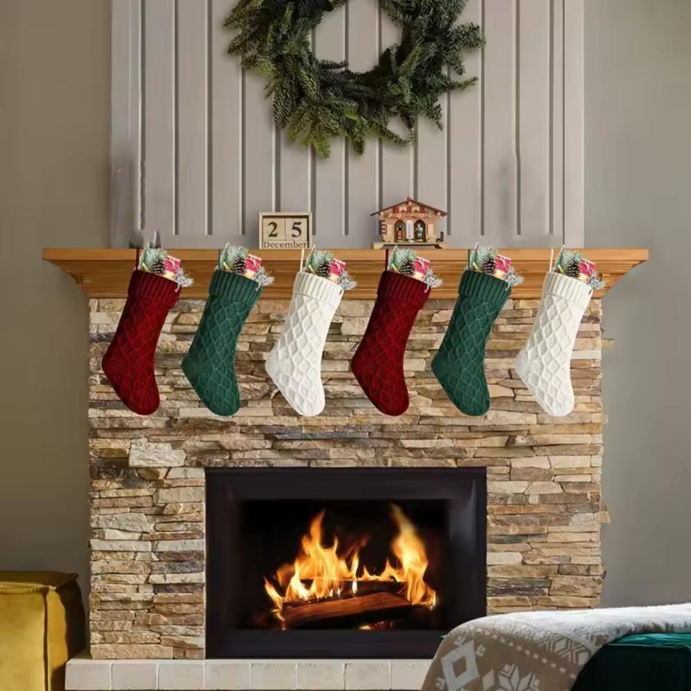 Large Size Christmas Gift Socks Reusable Xmas Gift Bag Knitted Christmas Stocking  Fireplace