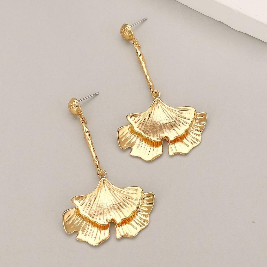 Vintage Ginkgo Leaf Long Earrings For Women Exaggerated Textured Metal Fashion Trend Jewelry