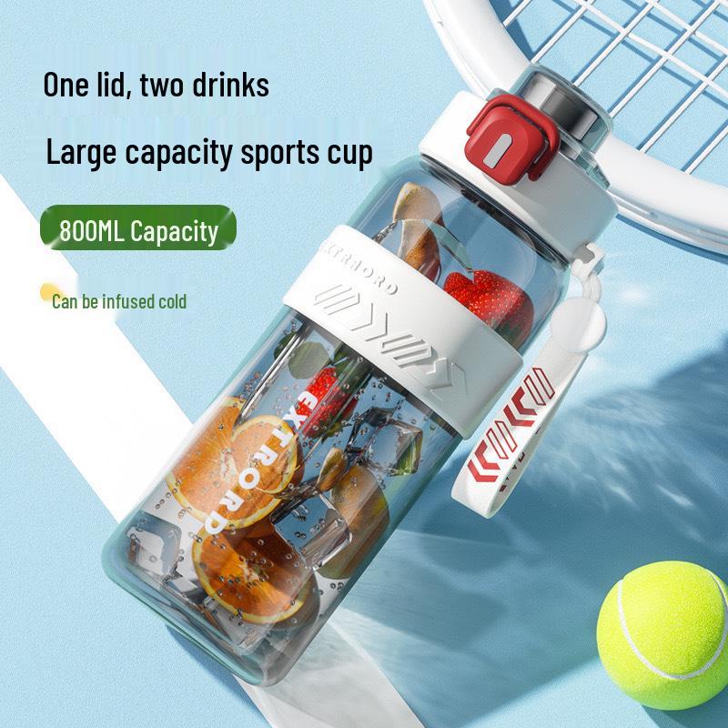 Large Capacity Outdoor Sports Water Bottle: High Temp Resistant, Drop-Proof, with Straw and Dual-Drink Feature.