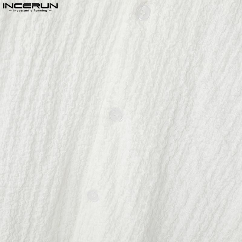 INCERUN Sommer Herren Revers V-Ausschnitt Kurzarm Knöpfe Lässige Lockere Hemden Oberteile