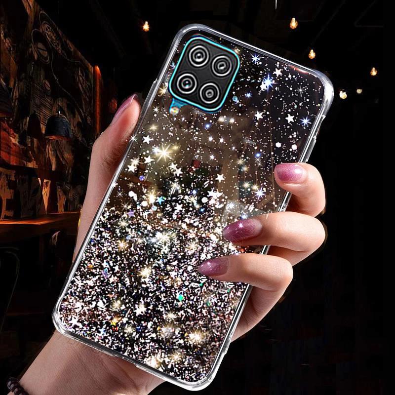 Colorful Glitter Epoxy Soft Case For Samsung Galaxy A12 A32 A42 A52 A72 5G Bling Star TPU Back Cover For Samsung S21 S30 Plus Ultra Phone Case Bumper