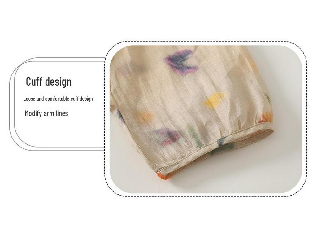 Rochie Midi Imprimată cu Decolteu în V din Bumbac și In - Stil Casual, Larg și Subțietor, Colecția Primăvară/Vară 2025