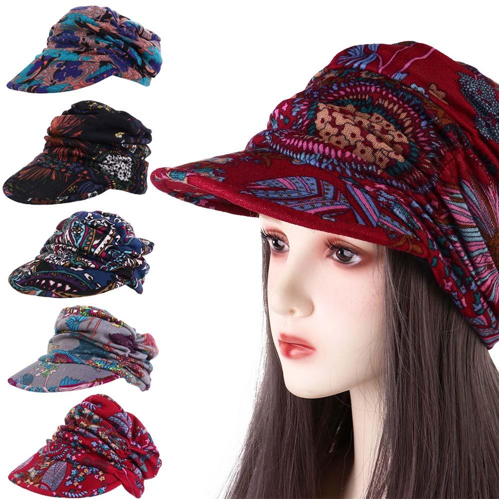 Cap Cotton Mom Hat Foldable Earflap Girls Cap Ethnic Style Cap Women Hat Baseball Cap Peaked Cap