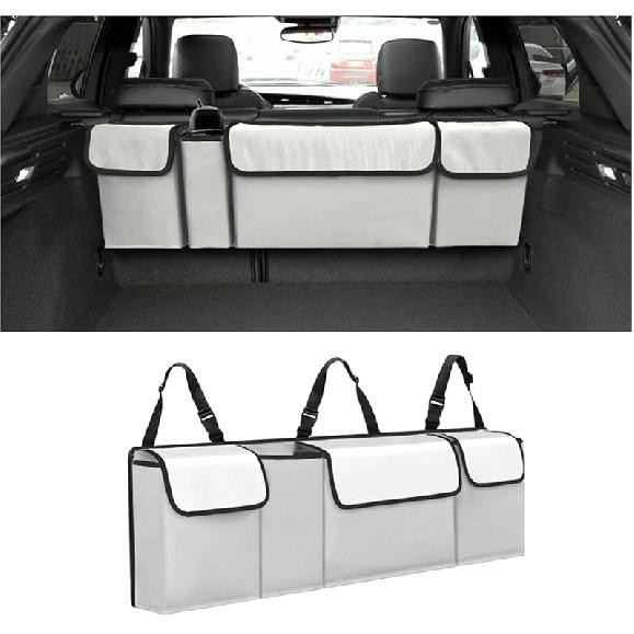 AUCELI Car Trunk Organizer, Backseat Hanging Large Storage With Adjustable Straps, Waterproof Collapsible Cargo Bag With 4 Pockets, Sturdy Space