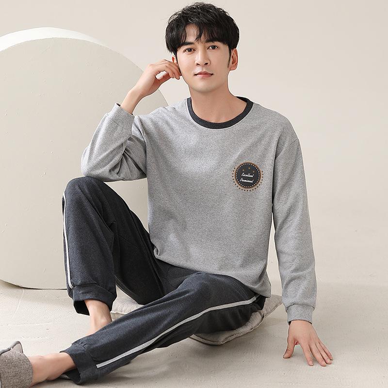 Pajamas Men'S Spring And Autumn Cotton Long Sleeves Long Pants Young And Young Large Size Cotton Casual Loungewear Set