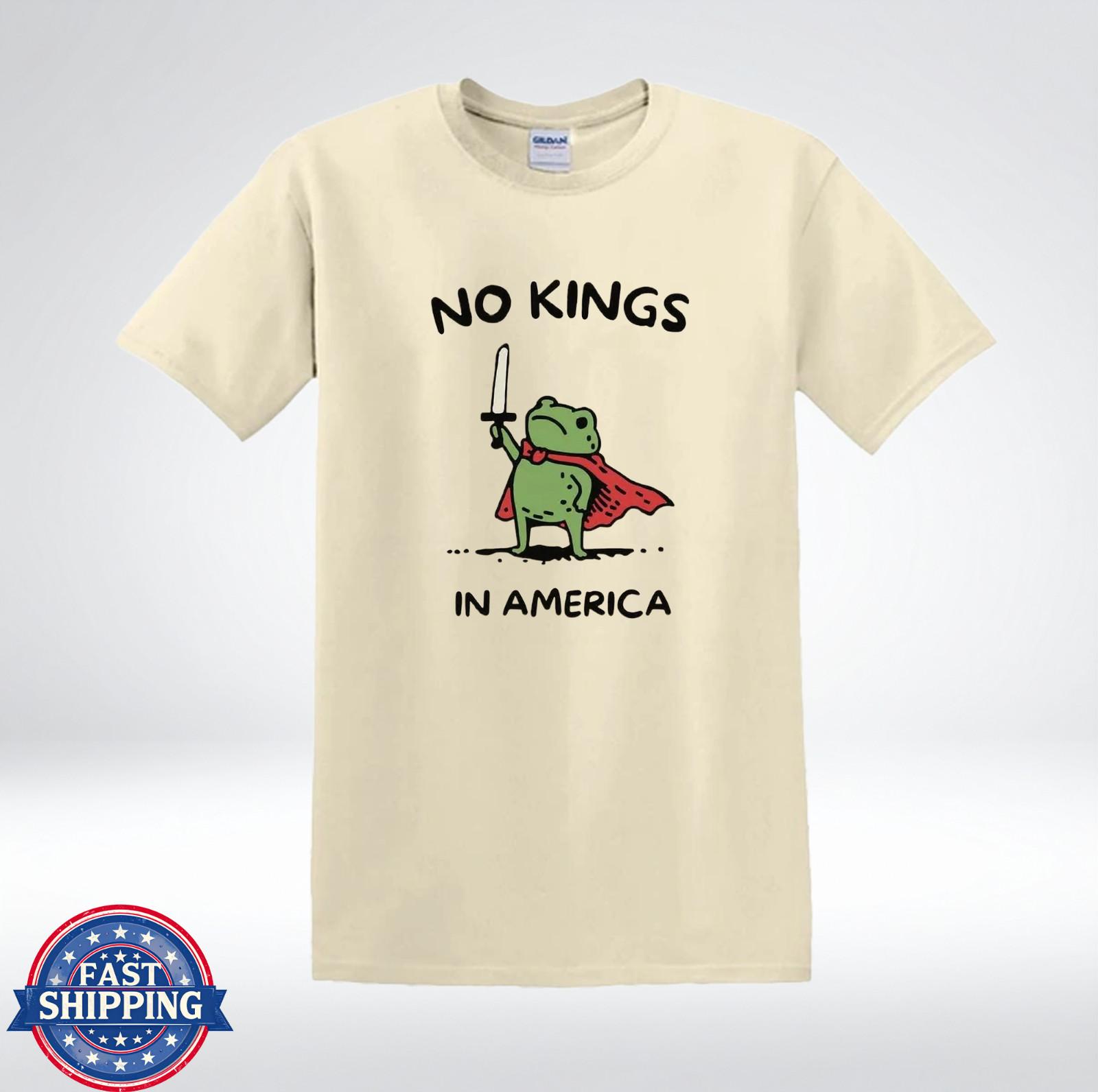 No Kings In America Frog Shirt Funny Cartoon Hero Frog Graphic Tee T-Shirt XL