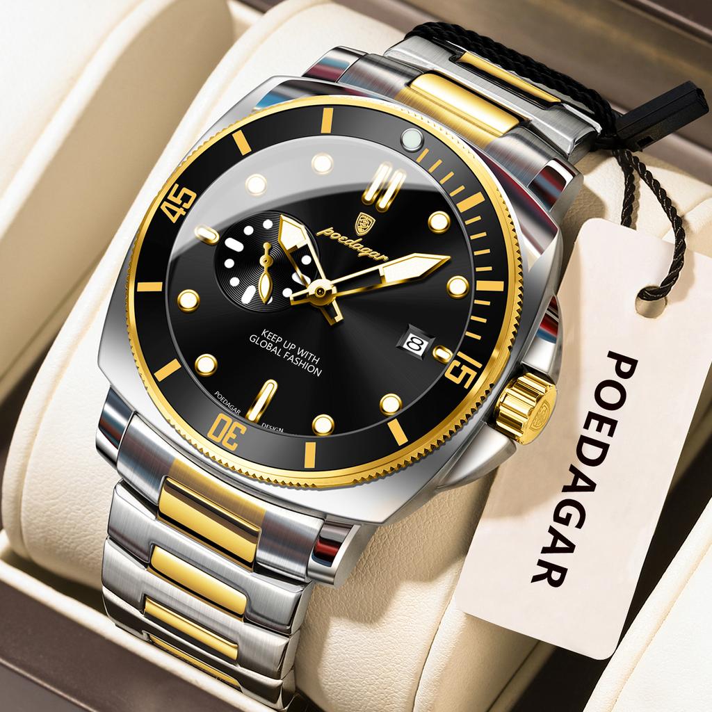 POEDAGAR Fashion Luxury Watch For Men Waterproof Luminous Date Men's Watches Stainless Steel Business Quartz Male Wristwatch