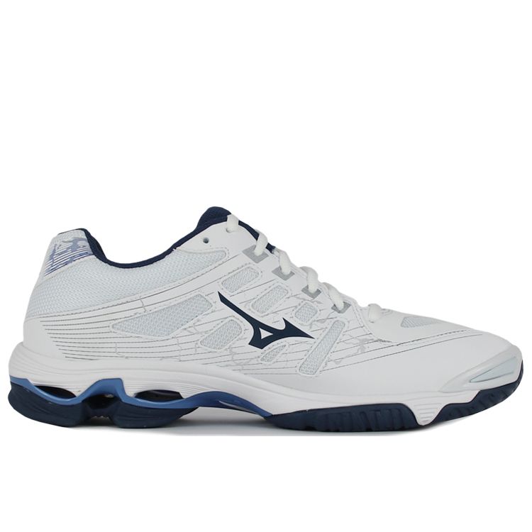 Mizuno Бело-темно-синие кроссовки унисекс Wave напряжения V1GA216022