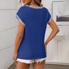 Women's Fashionable Solid Color V Neck Short Sleeved Pullover Knitted Sweater Top