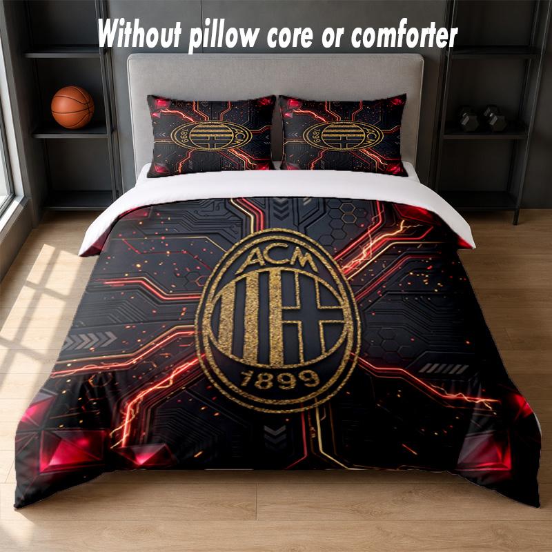 Set Biancheria da Letto AC Milan Design 1 Copripiumino + 2 Federe Morbido Traspirante Biancheria da Letto per la Casa
