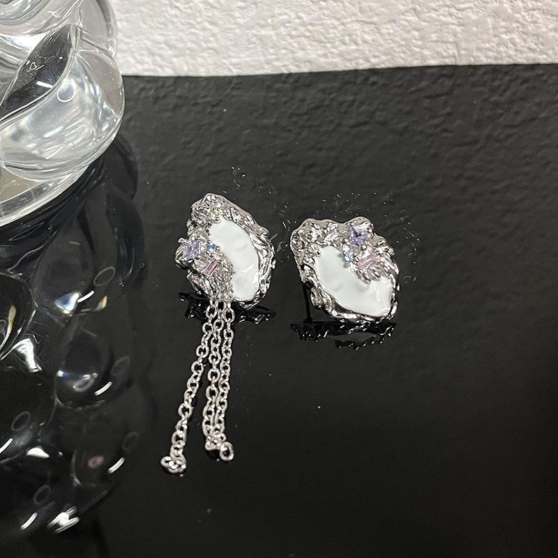 Серьги-гвоздики с бахромой из циркона Нишевый дизайн Легкая роскошь Холодный ветер Продвинутое чувство Серьги-гвоздики Сладкие Крутые Горячая девушка Y2K Серьги