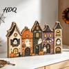 Halloween Wooden House Decorations Retro Haunted Village Tabletop Decor Fall Farmhouse Witch Distressed Wood Crafts Ornament Ghost Town Centerpiece