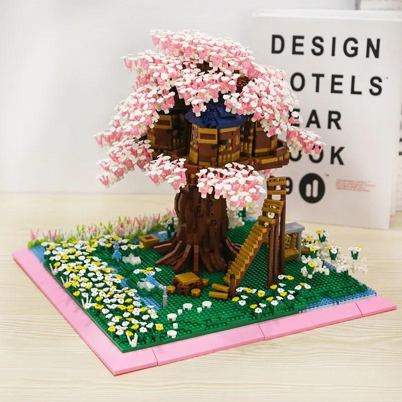 Challenge Sakura Tree House Mini Blocks Toy Architecture Magic Castle Beautiful Cabin Oil House For Girl Present Birthday Gift